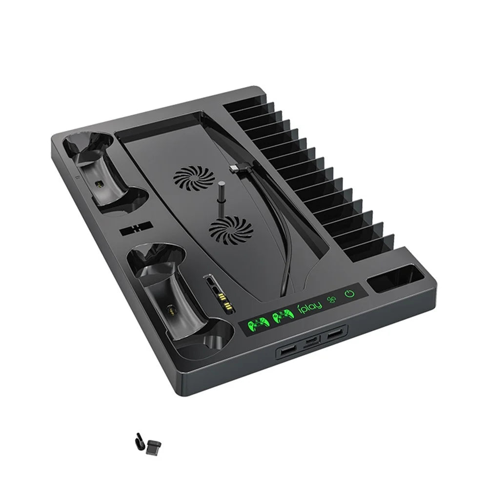 IPLAY HBP-271 For Sony PlayStation 5 Cooling Stand Dual Controller Charging Station Game Disc Storage Headset Holder Desktop Organizer - Black - 7