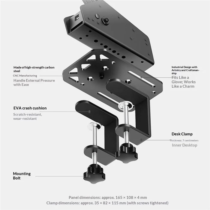 PXN ZD1 For PXN HB S Simracing Handbrake Desktop Clamp Mount High Strength Carbon Steel Bracket - Black - 5