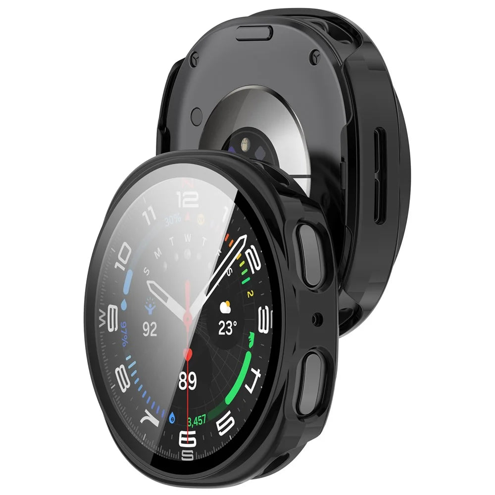 For Samsung Galaxy Watch9 44mm Watch Case with Tempered Glass Full Coverage Protection Watch Cover - Bright Black - 3