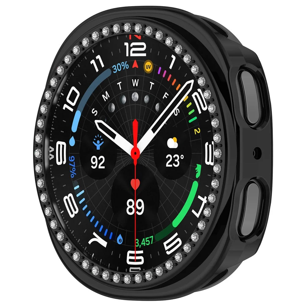 For Samsung Galaxy Watch9 40mm PC Watch Case Protective Cover with Rhinestone Decor - Black - 2