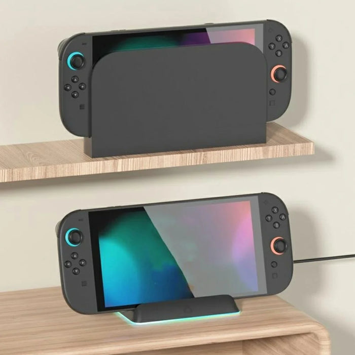 HBS-2811 For Nintendo Switch 2 Portable Charging Dock Stand RGB LED Light Touch Control Charging Station - Black - 3