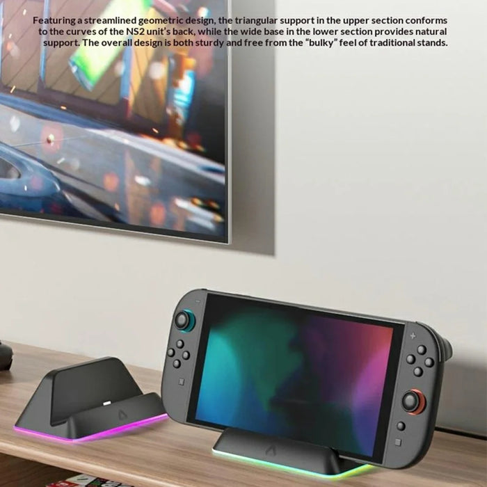 HBS-2811 For Nintendo Switch 2 Portable Charging Dock Stand RGB LED Light Touch Control Charging Station - Black - 4