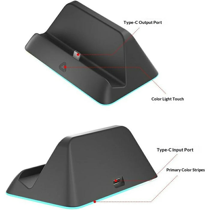 HBS-2811 For Nintendo Switch 2 Portable Charging Dock Stand RGB LED Light Touch Control Charging Station - Black - 7