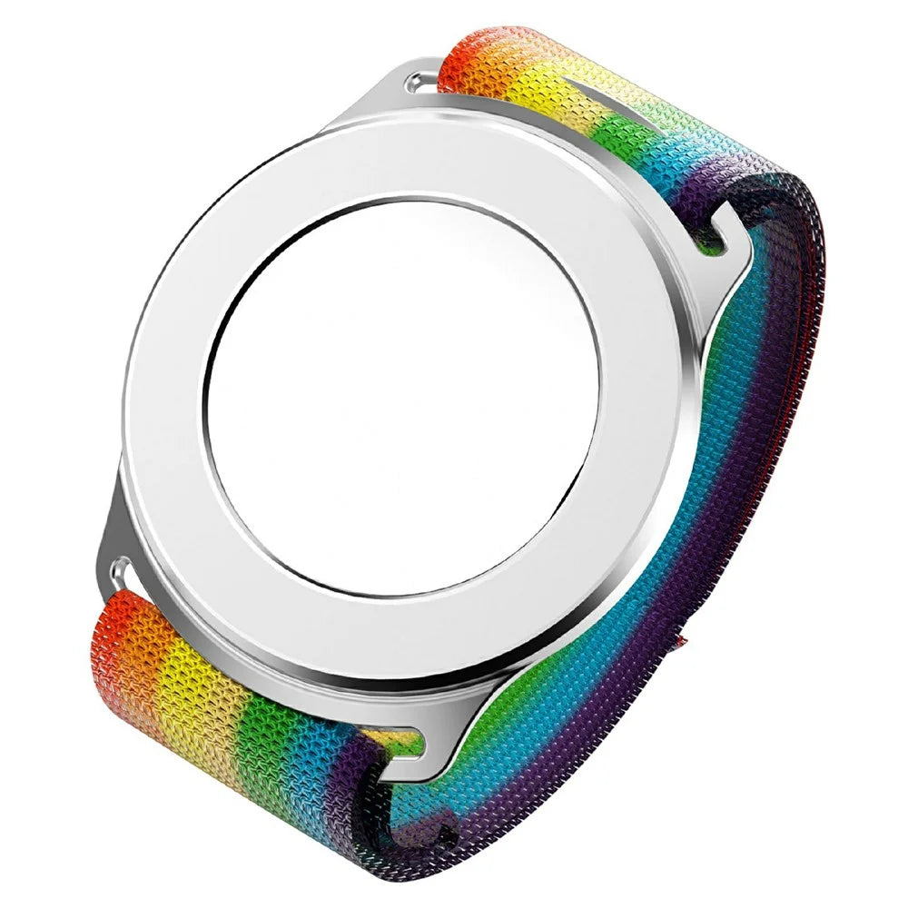 Magnetic Wristband Phone Stand MagSafe-Compatible Mirror Phone Holder Support for Makeup Navigation Sports - White+Rainbow Wristband with Black Edging - 1