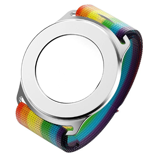 Magnetic Wristband Phone Stand MagSafe-Compatible Mirror Phone Holder Support for Makeup Navigation Sports - White+Rainbow Wristband with Black Edging - 1