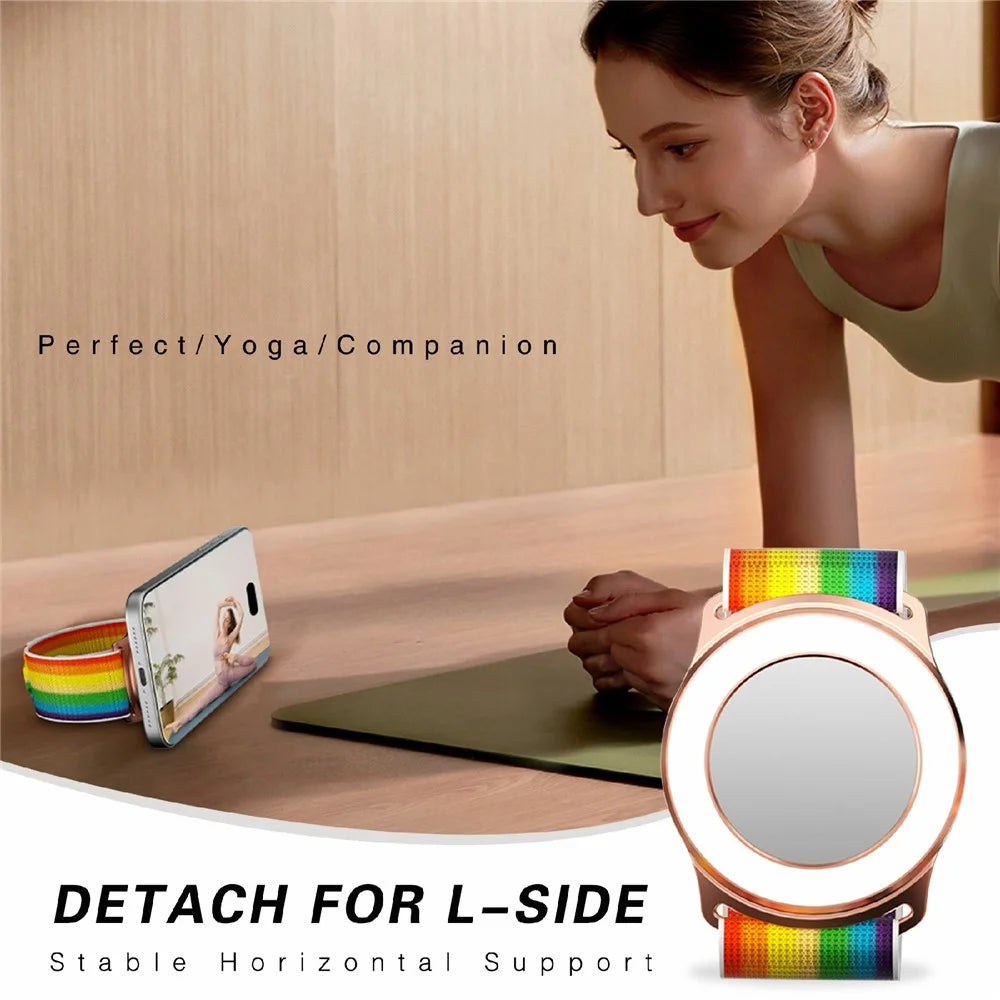 Magnetic Wristband Phone Stand MagSafe-Compatible Mirror Phone Holder Support for Makeup Navigation Sports - White+Rainbow Wristband with Black Edging - 3