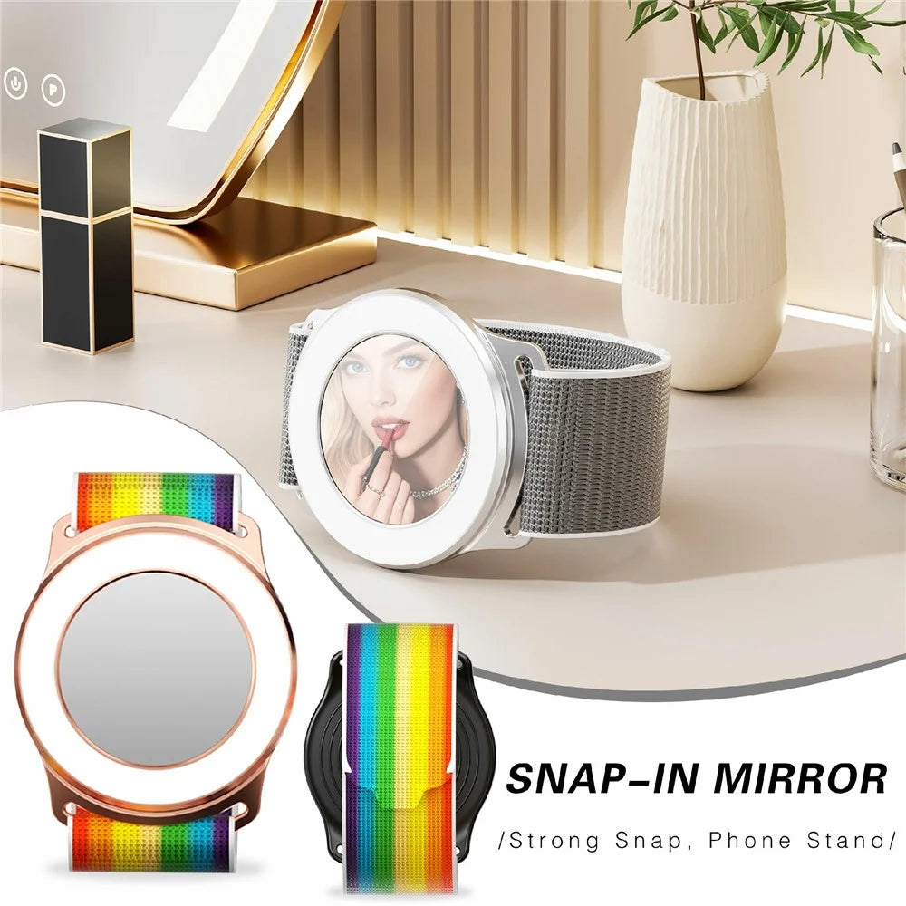 Magnetic Wristband Phone Stand MagSafe-Compatible Mirror Phone Holder Support for Makeup Navigation Sports - White+Rainbow Wristband with Black Edging - 5