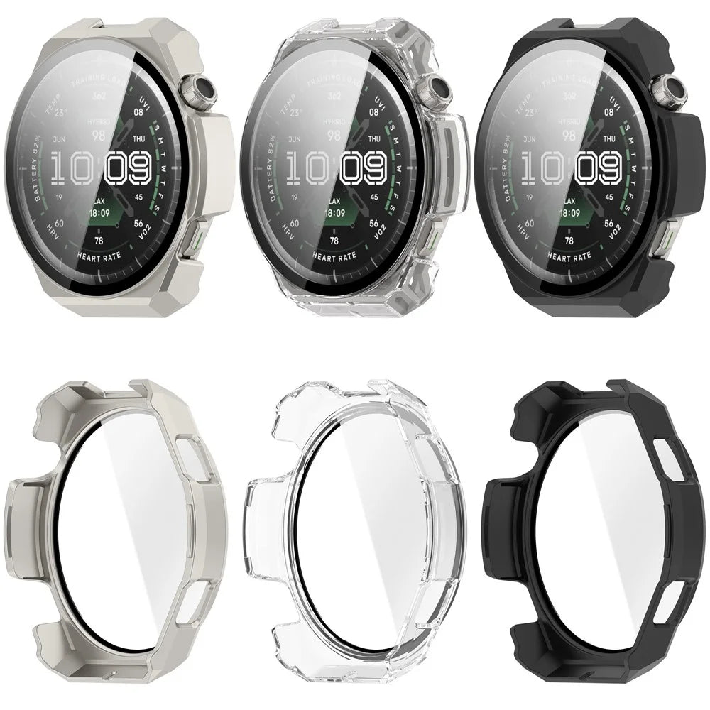 For Huami Amazfit Balance 3 PC Watch Case with Tempered Glass Full Coverage Watch Cover - Matte Black - 7