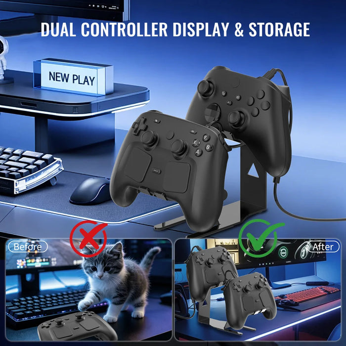 JYS SDM012 Gaming Controller Stand for Steam Controller/Nintendo Switch Pro/Sony PlayStation 5/4 Charging Station with Dual USB-C Cable - 5
