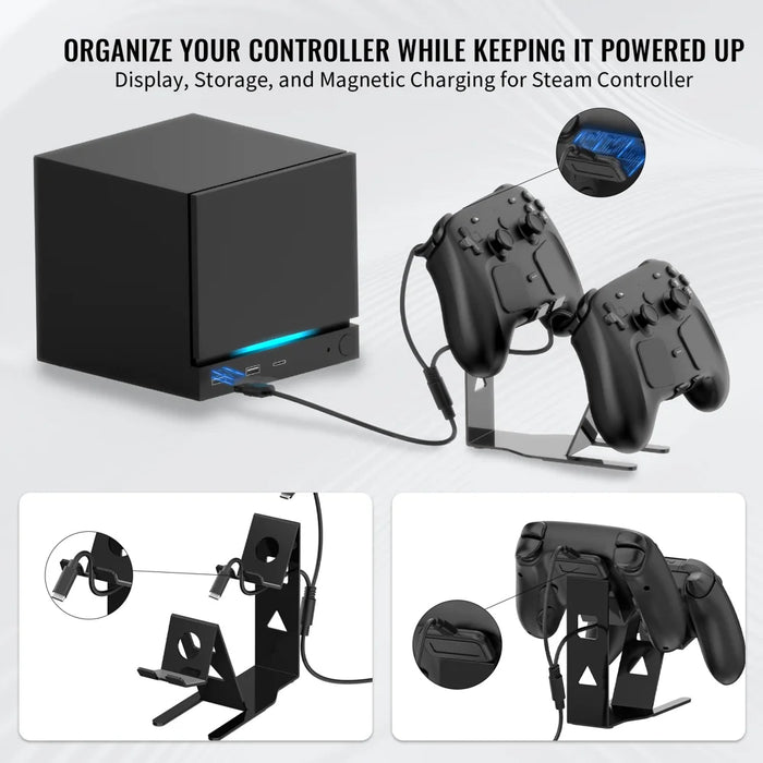 JYS SDM012 Gaming Controller Stand for Steam Controller/Nintendo Switch Pro/Sony PlayStation 5/4 Charging Station with Dual USB-C Cable - 7