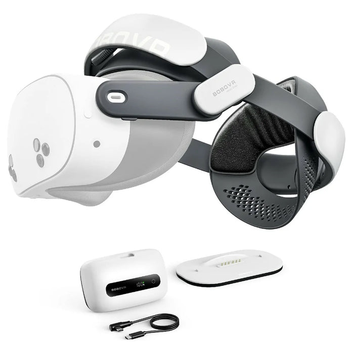 BOBOVR M3 Pro+ Rechargeable Head Strap with 6500mAh Battery and Charging Dock for Meta Quest 3 / 3S - White - 1