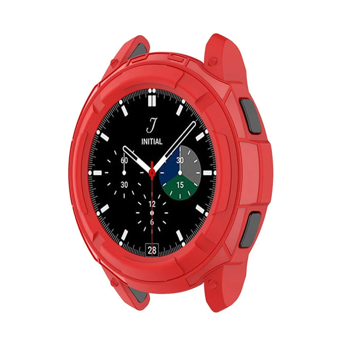 Solid Color Watch Frame Case Protector with Rotatable Bezel Ring for Samsung Galaxy Watch4 Classic 42mm - Red - 5