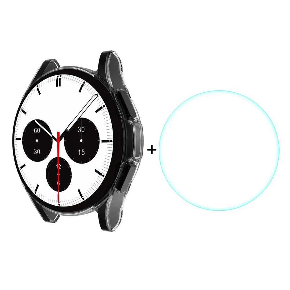 ENKAY HAT PRINCE 0.2mm 2.15D 9H Tempered Glass Screen Protector with Transparent TPU Watch Protective Case for Samsung Galaxy Watch4 Classic 46mm - 1