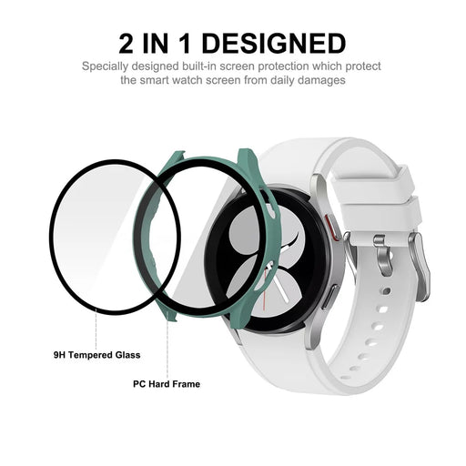 ENKAY HAT PRINCE for Samsung Galaxy Watch4 40mm Rubberized Hard PC Cover with Tempered Glass - Green - 2