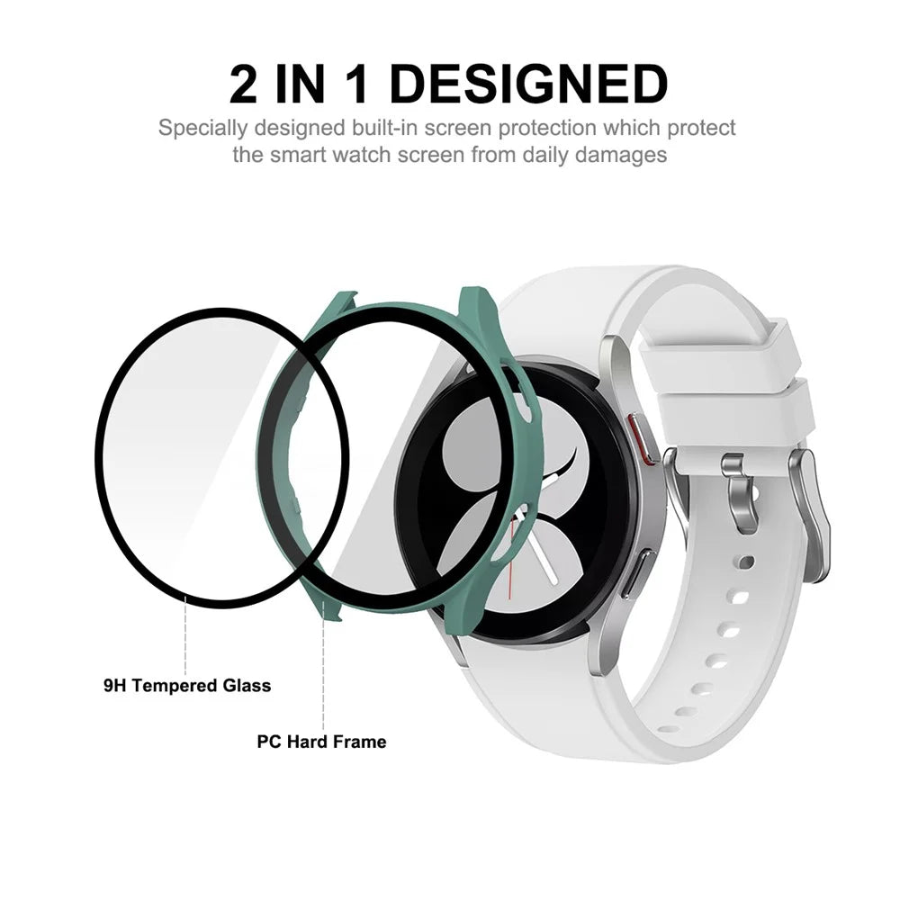 ENKAY HAT PRINCE 2-in-1 Design Rubberized Hard PC Case with 9H Tempered Glass Screen Protector for Samsung Galaxy Watch4 44mm - Green - 3