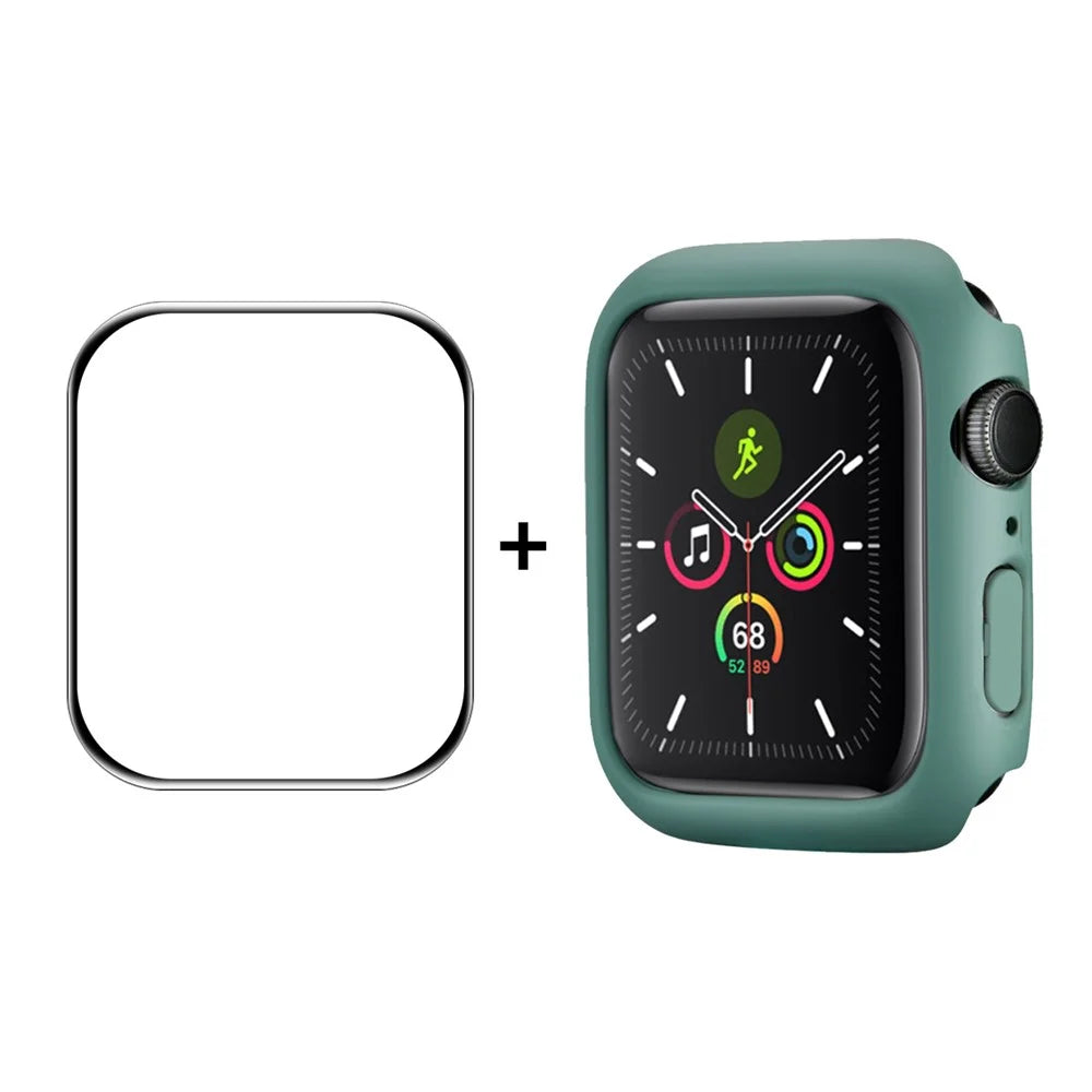 ENKAY HAT PRINCE Full Coverage Rubberized PC Cover Case with PMMA Tempered Glass Film for Apple Watch Series 9 / 8 / 7 45mm - Green - 1