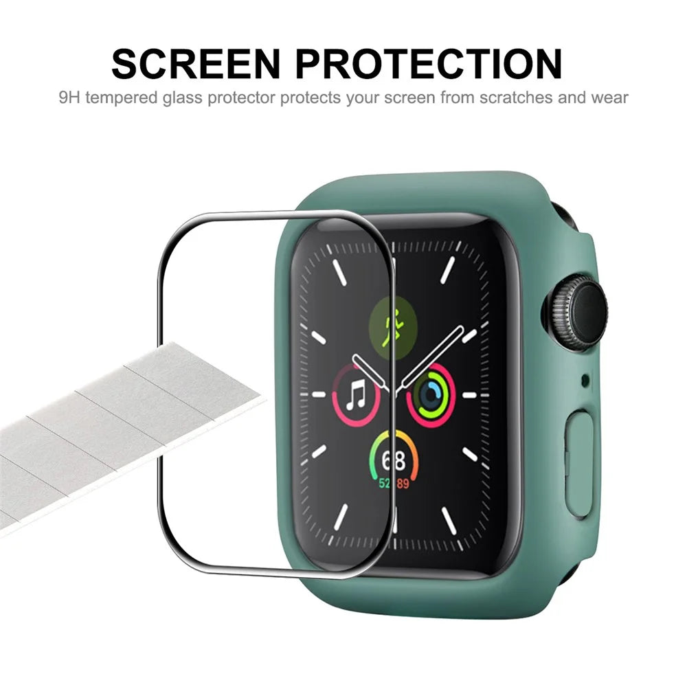 ENKAY HAT PRINCE Full Coverage Rubberized PC Cover Case with PMMA Tempered Glass Film for Apple Watch Series 9 / 8 / 7 45mm - Green - 5