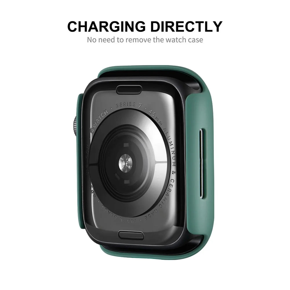 ENKAY HAT PRINCE Full Coverage Rubberized PC Cover Case with PMMA Tempered Glass Film for Apple Watch Series 9 / 8 / 7 45mm - Green - 7