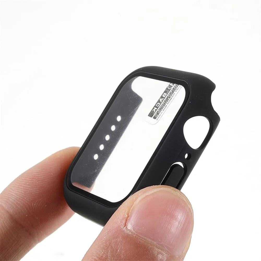 For Apple Watch Series 9 / 8 / 7 41mm Matte Rubberized Case Frame Tempered Glass Protector - 5