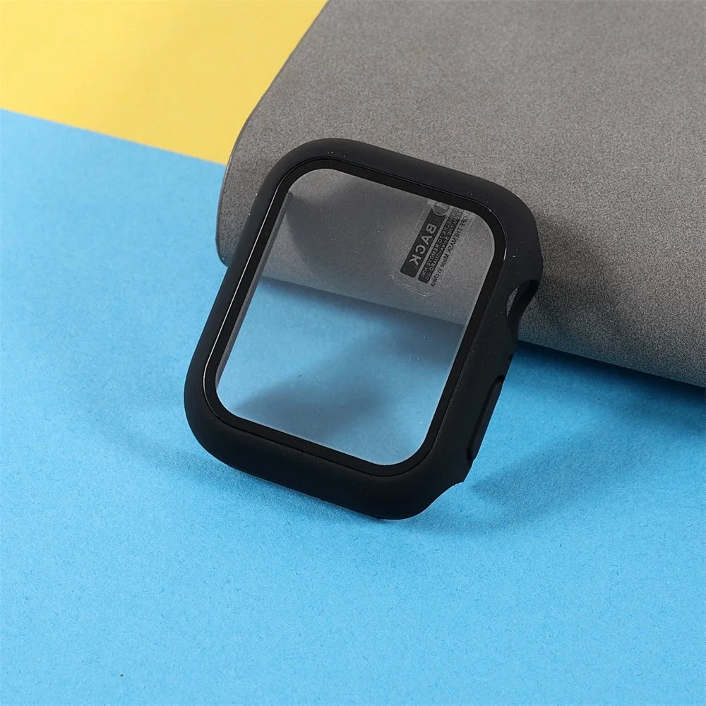 For Apple Watch Series 9 / 8 / 7 41mm Matte Rubberized Case Frame Tempered Glass Protector - 6