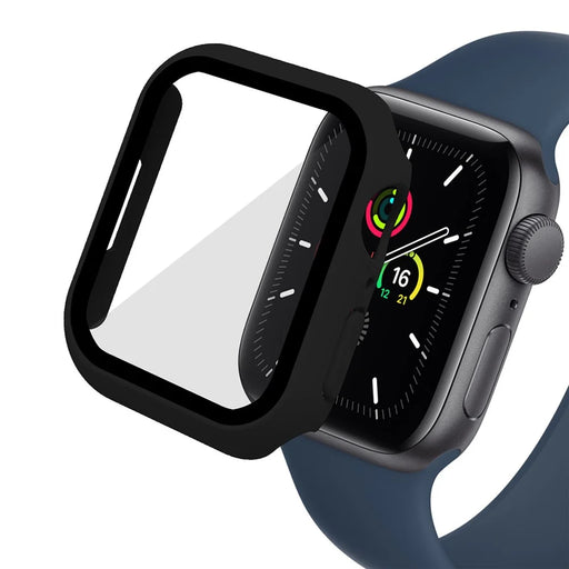ENKAY HAT PRINCE Rubberized Hard PC Case with Tempered Glass Screen Protector for Apple Watch Series 9 / 8 / 7 45mm - Black - 1