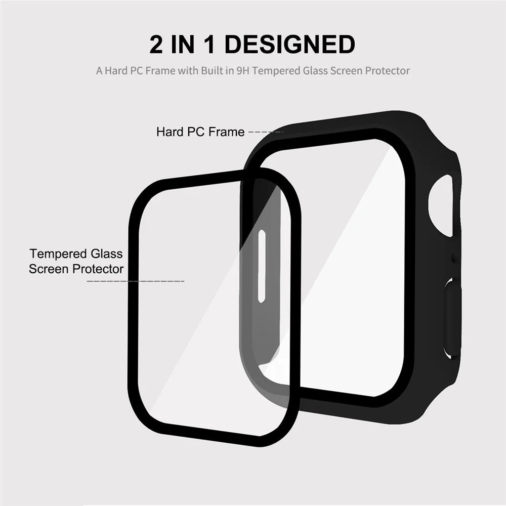 ENKAY HAT PRINCE Rubberized Hard PC Case with Tempered Glass Screen Protector for Apple Watch Series 9 / 8 / 7 45mm - Black - 2
