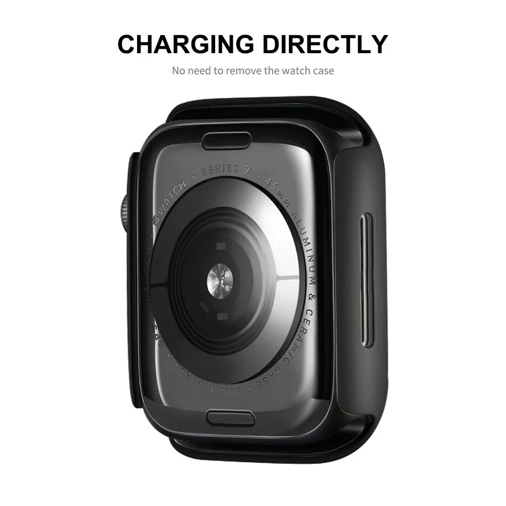 ENKAY HAT PRINCE Rubberized Hard PC Case with Tempered Glass Screen Protector for Apple Watch Series 9 / 8 / 7 45mm - Black - 3