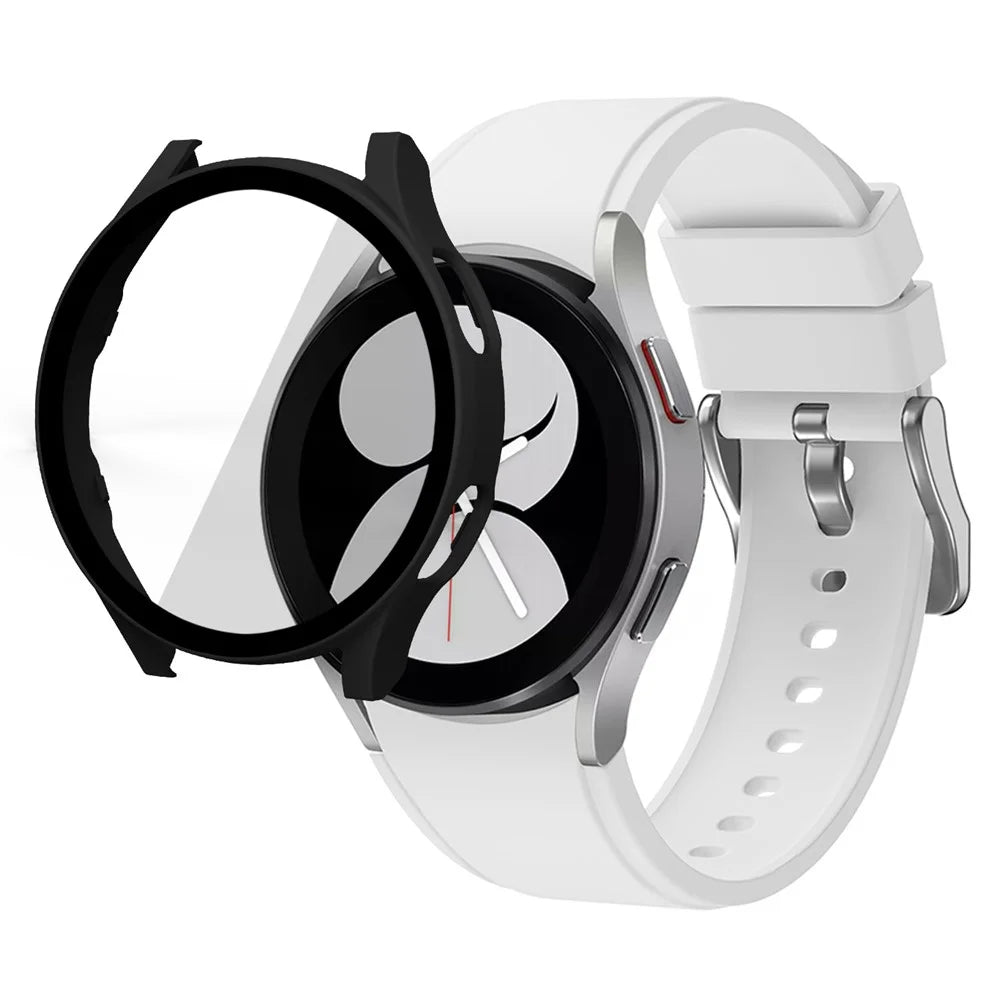 Rubberized Hard PC Bumper Case with Tempered Glass for Samsung Galaxy Watch4 40mm - Black - 1