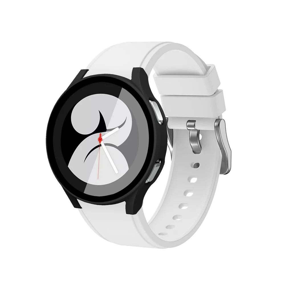 Rubberized Hard PC Bumper Case with Tempered Glass for Samsung Galaxy Watch4 40mm - Black - 3
