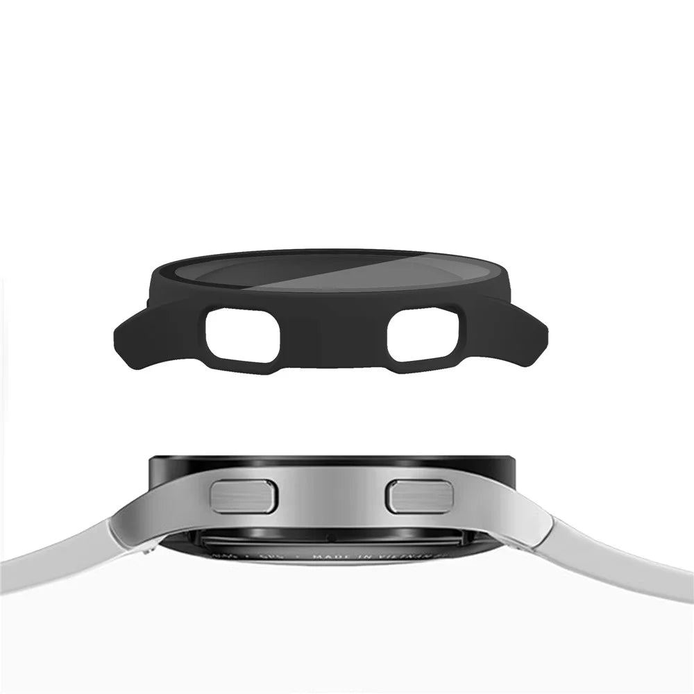 Rubberized Hard PC Bumper Case with Tempered Glass for Samsung Galaxy Watch4 40mm - Black - 5