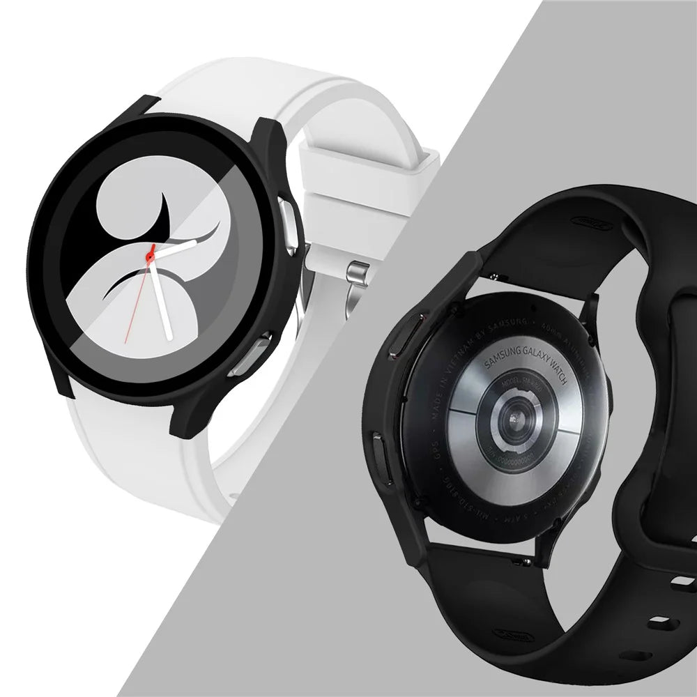 Rubberized Hard PC Bumper Case with Tempered Glass for Samsung Galaxy Watch4 40mm - Black - 6
