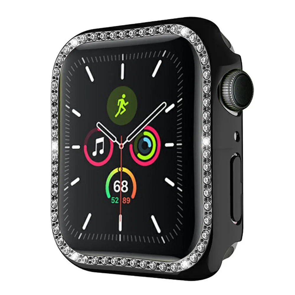 For Apple Watch Series 9 / 8 / 7 41mm Shiny Rhinestones PC Smart Watch Case Cover Frame Protector - Black - 2