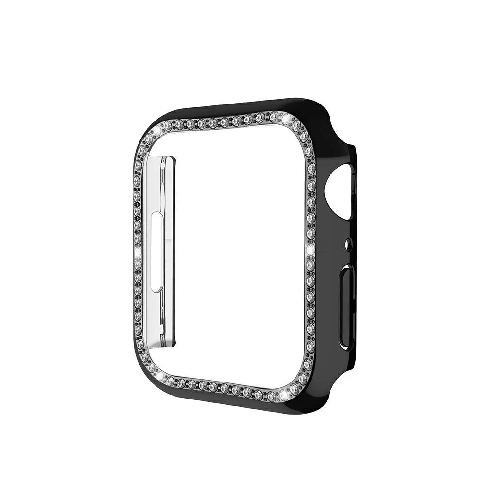 For Apple Watch Series 9 / 8 / 7 41mm Shiny Rhinestones PC Smart Watch Case Cover Frame Protector - Black - 5