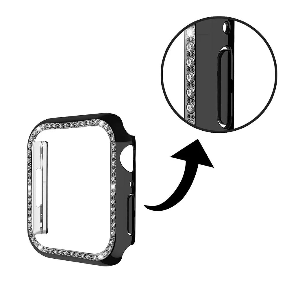 For Apple Watch Series 9 / 8 / 7 41mm Shiny Rhinestones PC Smart Watch Case Cover Frame Protector - Black - 7