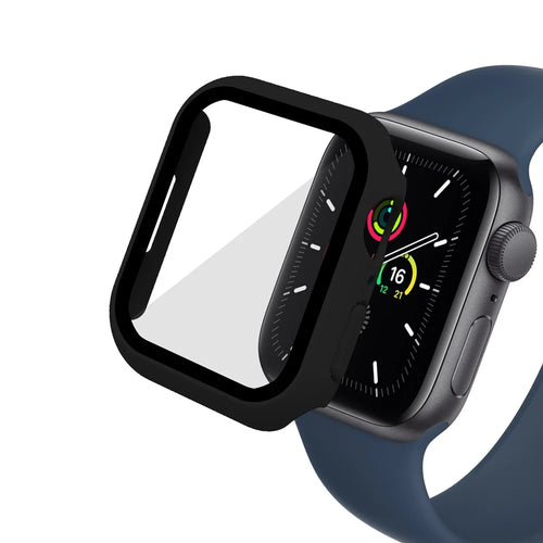 For Apple Watch Series 9 / 8 / 7 41mm Matte PC Watch Case Cover + Tempered Glass Screen Protector - Black - 1