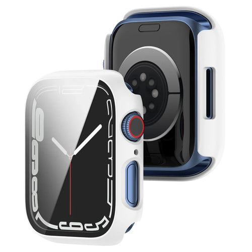 For Apple Watch Series 9 / 8 / 7 41mm 2-in-1 Scratch Resistant Hard PC Case with Tempered Glass Screen Protector - White - 1