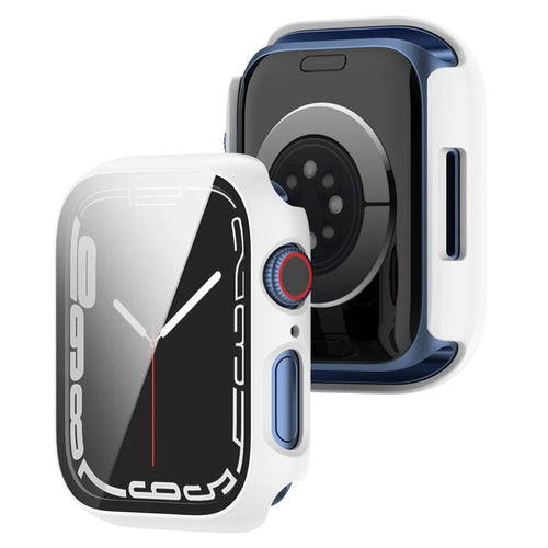 Scratch Resistant Hard PC Case with Tempered Glass Screen Cover for Apple Watch Series 9 / 8 / 7 45mm - White - 1