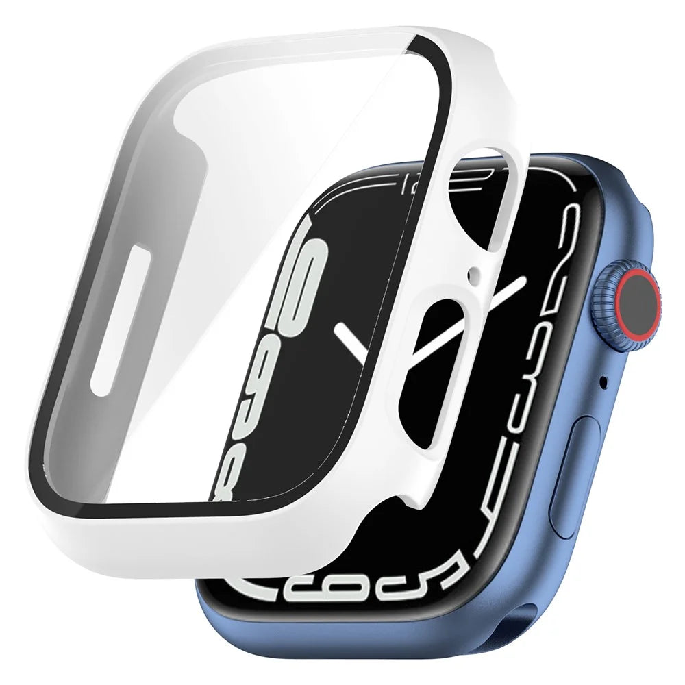 Scratch Resistant Hard PC Case with Tempered Glass Screen Cover for Apple Watch Series 9 / 8 / 7 45mm - White - 2