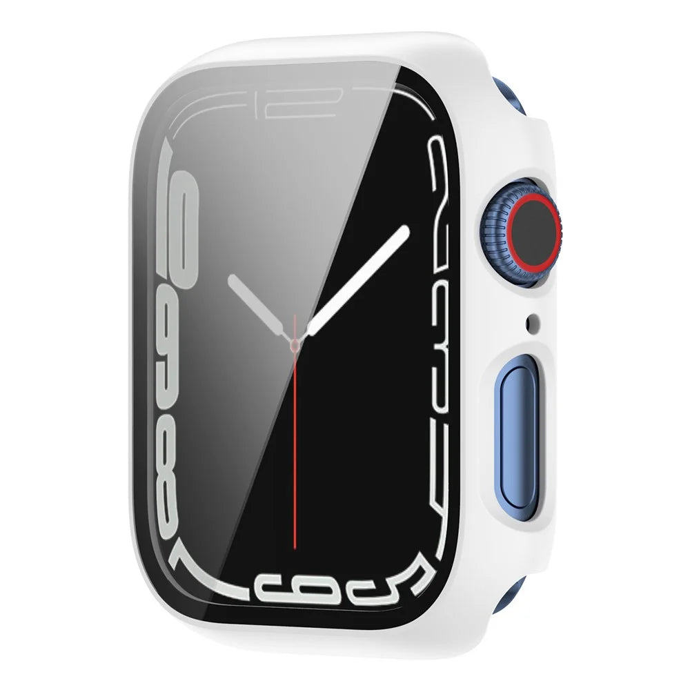 Scratch Resistant Hard PC Case with Tempered Glass Screen Cover for Apple Watch Series 9 / 8 / 7 45mm - White - 3