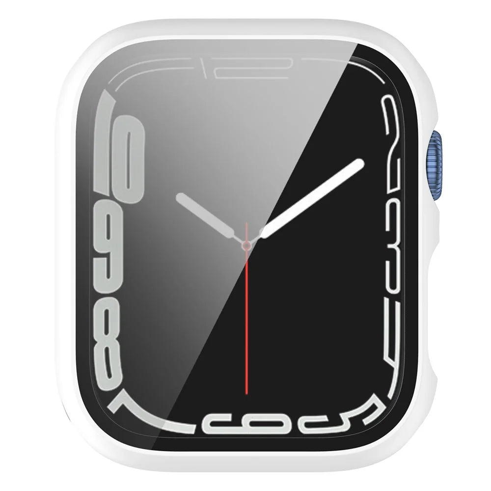 Scratch Resistant Hard PC Case with Tempered Glass Screen Cover for Apple Watch Series 9 / 8 / 7 45mm - White - 4