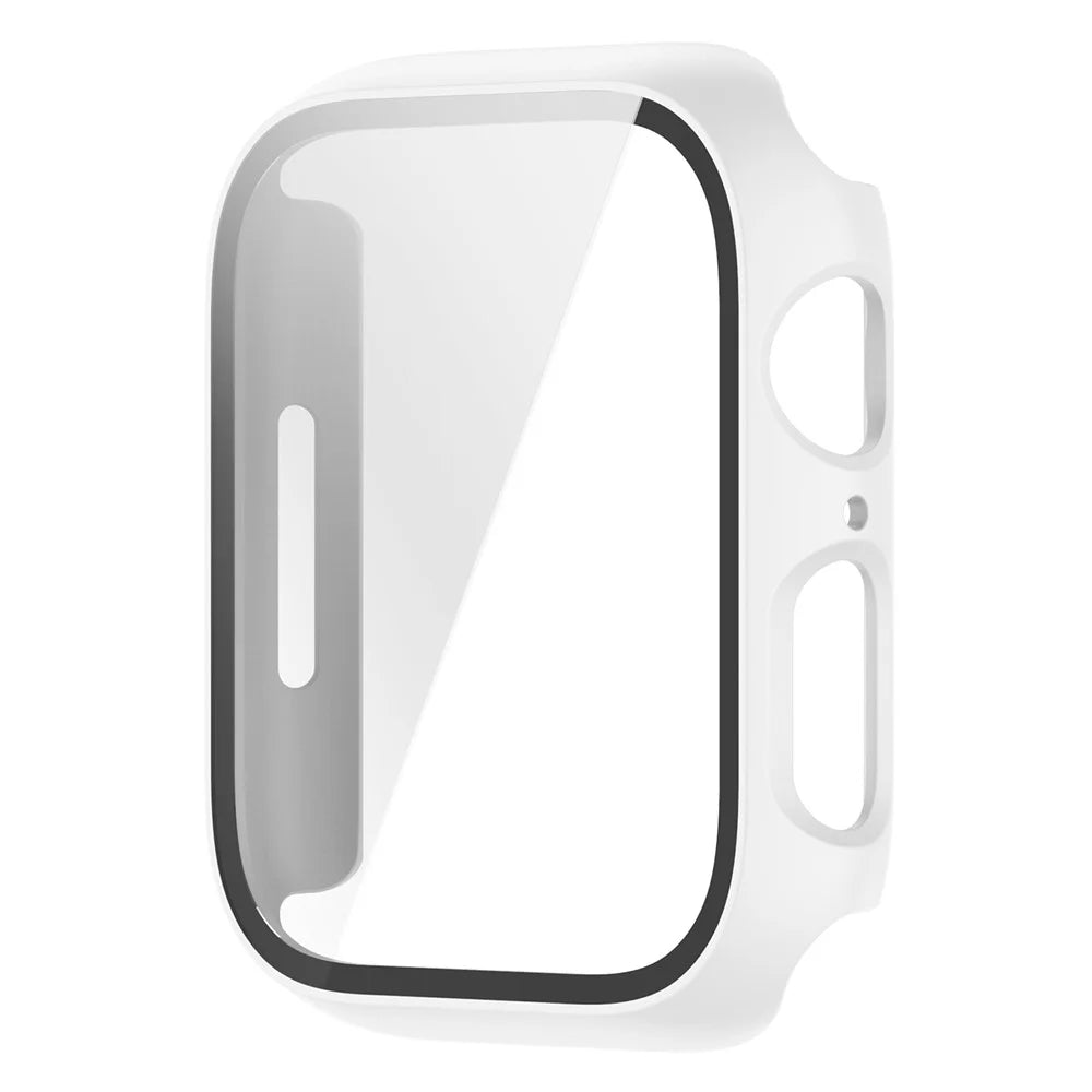 Scratch Resistant Hard PC Case with Tempered Glass Screen Cover for Apple Watch Series 9 / 8 / 7 45mm - White - 6