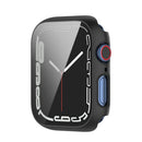 For Apple Watch Series 9 / 8 / 7 41mm Drop-proof PC Frame with Tempered Glass Screen Protector Integrated Watch Case - Black - 7