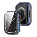 Anti-fall PC Frame with Tempered Glass Screen Protector Watch Case for Apple Watch Series 9 / 8 / 7 45mm - Transparent White - 5