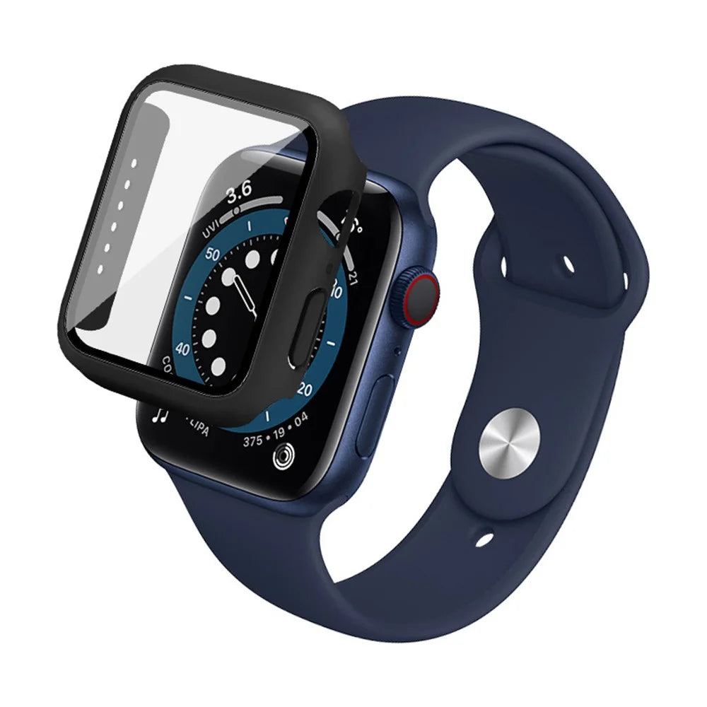 IMAK Hard PC Case with Anti-Scratch HD Tempered Glass Film for Apple Watch SE3 / SE2 / SE1 /  6 / 5 / 4 40mm - Black - 1