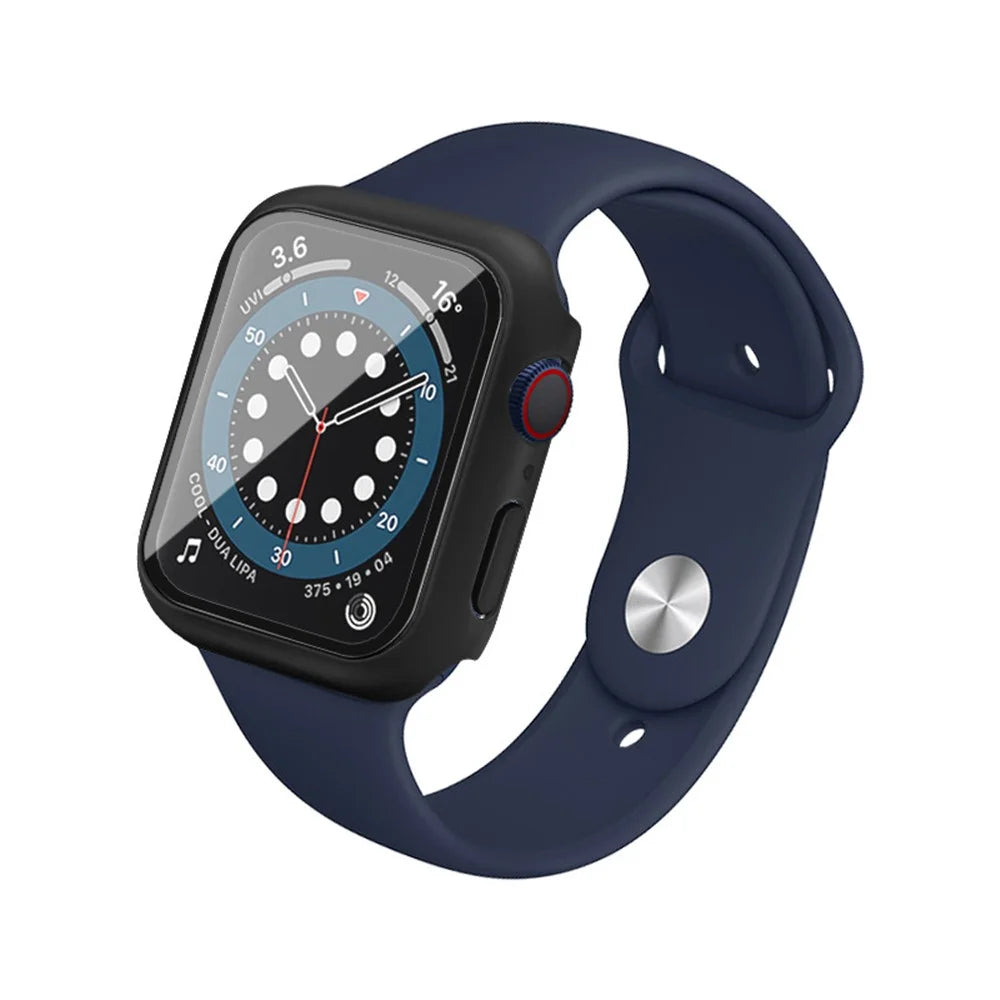 IMAK Hard PC Case with Anti-Scratch HD Tempered Glass Film for Apple Watch SE3 / SE2 / SE1 /  6 / 5 / 4 40mm - Black - 2