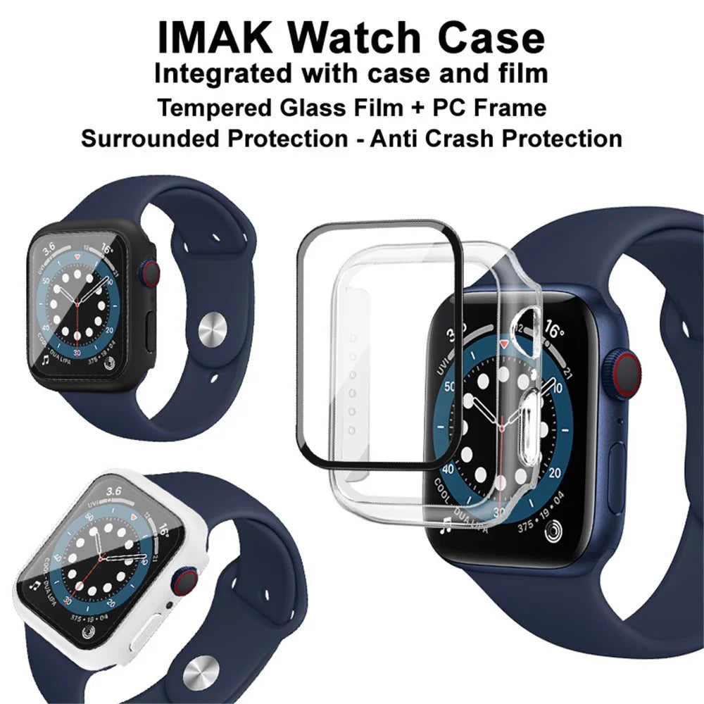 IMAK Hard PC Case with Anti-Scratch HD Tempered Glass Film for Apple Watch SE3 / SE2 / SE1 /  6 / 5 / 4 40mm - Black - 3