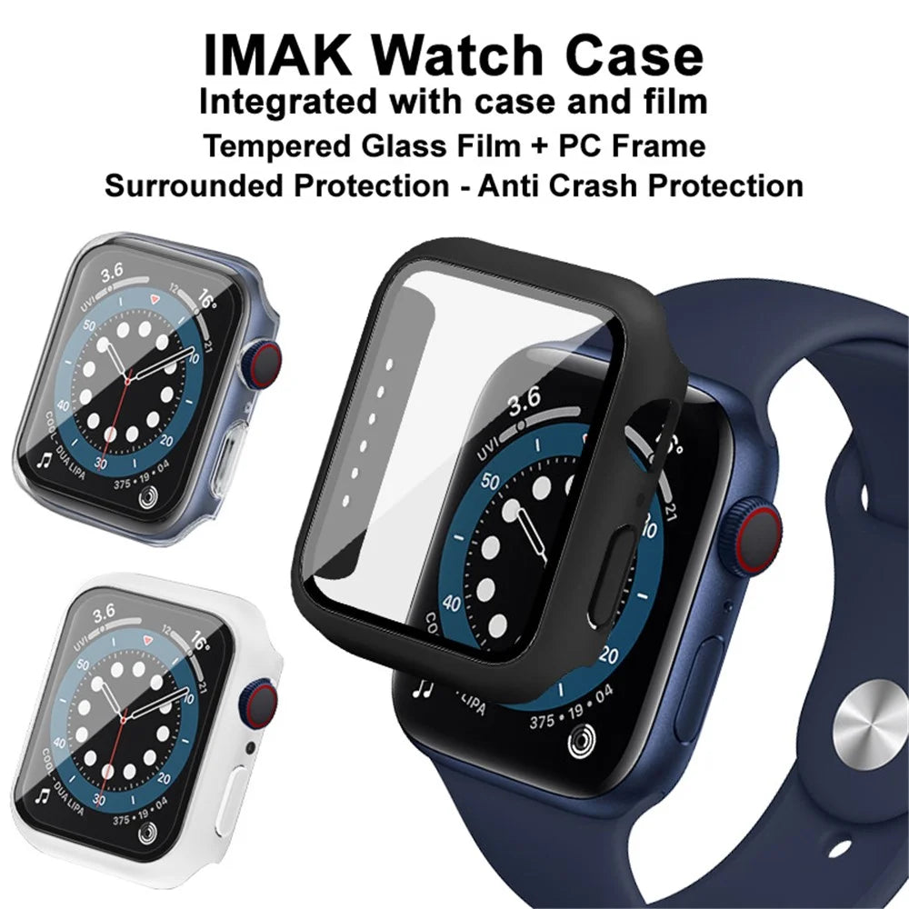 IMAK Hard PC Case with Anti-Scratch HD Tempered Glass Film for Apple Watch SE3 / SE2 / SE1 /  6 / 5 / 4 40mm - Black - 4