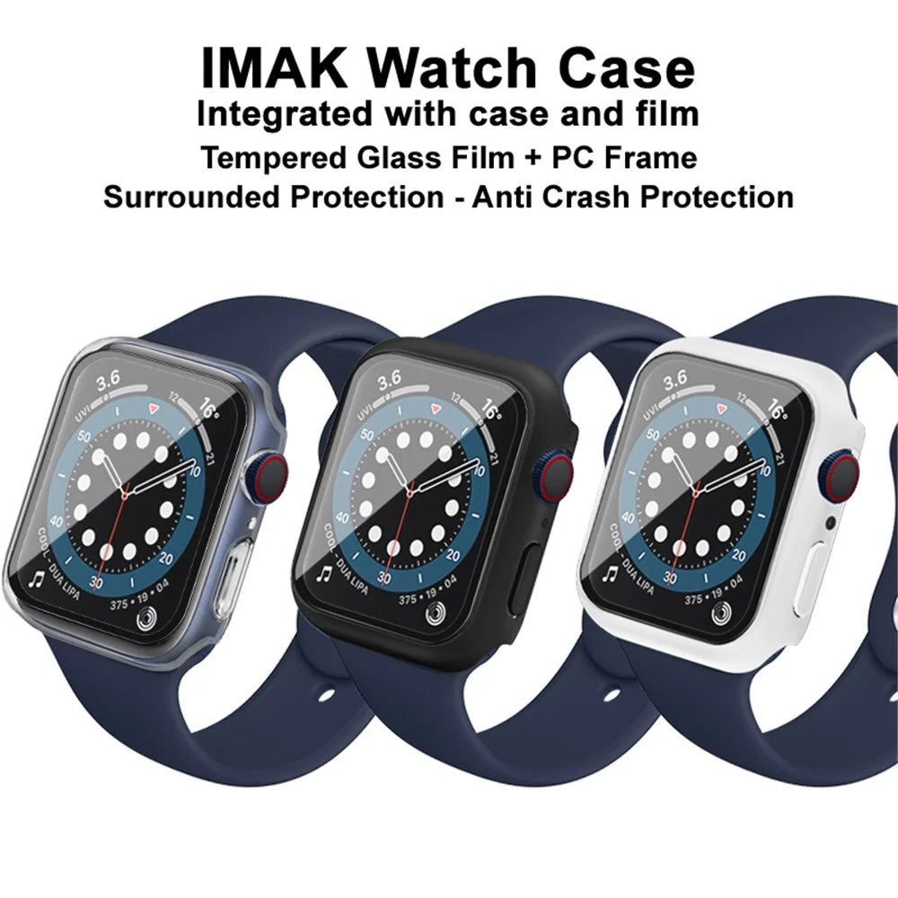 IMAK Hard PC Case with Anti-Scratch HD Tempered Glass Film for Apple Watch SE3 / SE2 / SE1 /  6 / 5 / 4 40mm - Black - 5