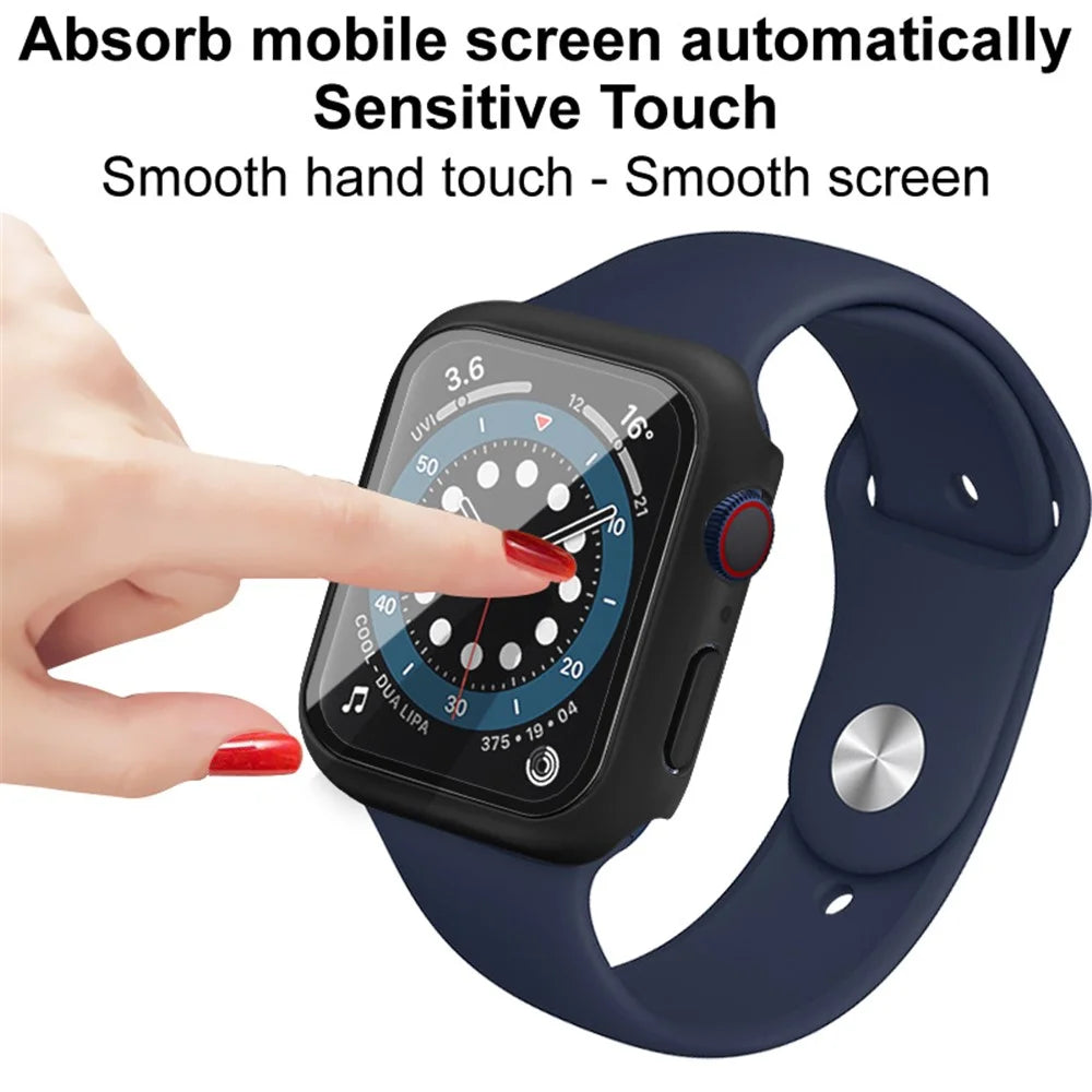 IMAK Hard PC Case with Anti-Scratch HD Tempered Glass Film for Apple Watch SE3 / SE2 / SE1 /  6 / 5 / 4 40mm - Black - 7