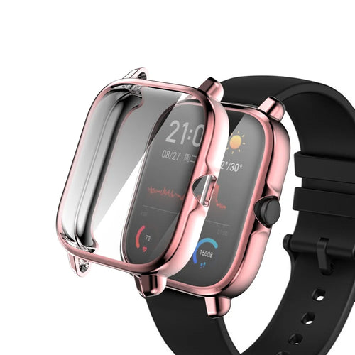 Electroplating Soft TPU Protective Watch Case Full Around Replacement Protector Cover for Huami Amazfit GTS3 - Pink - 1